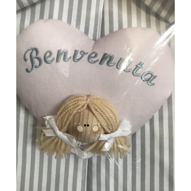 fiocco nascita personalizzato realizzato in tessuto rosa e panna